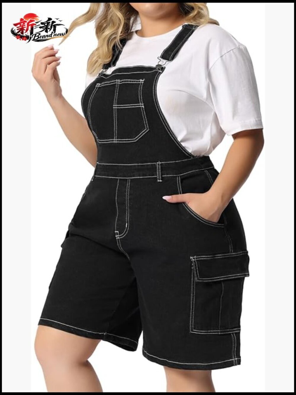 Plus Size Denim Overalls with Adjustable Straps and Cargo Pockets